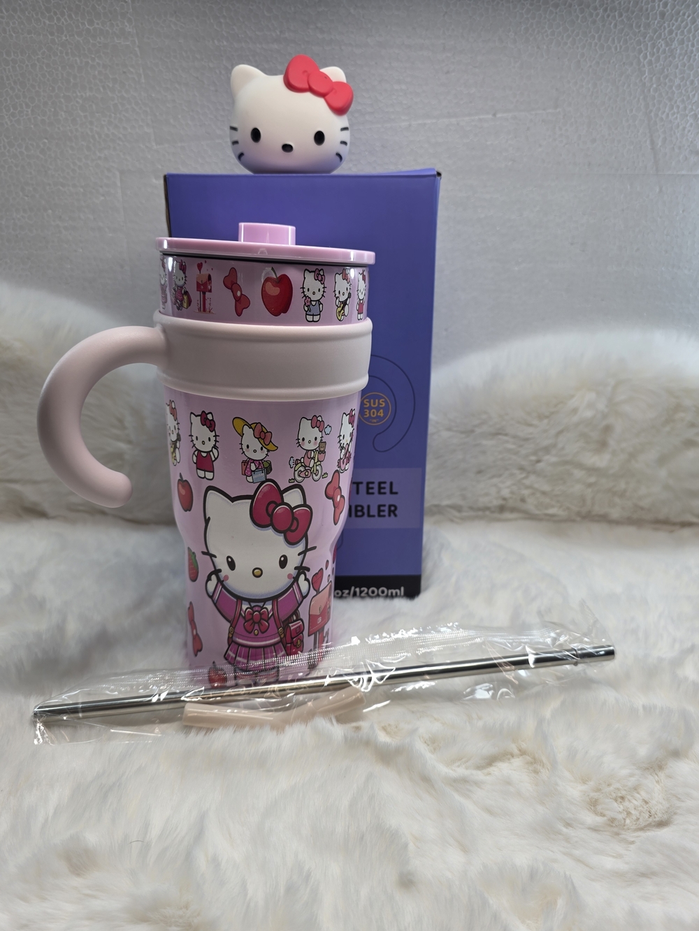 Hello Kitty Pink Stainless Steel Travel Mug with Handle